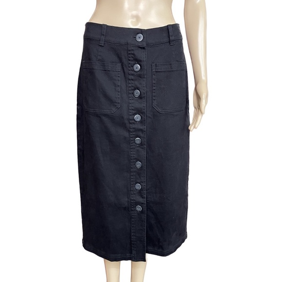 Down East Black Button Front Pencil Skirt With Pockets Size Medium - Picture 1 of 5